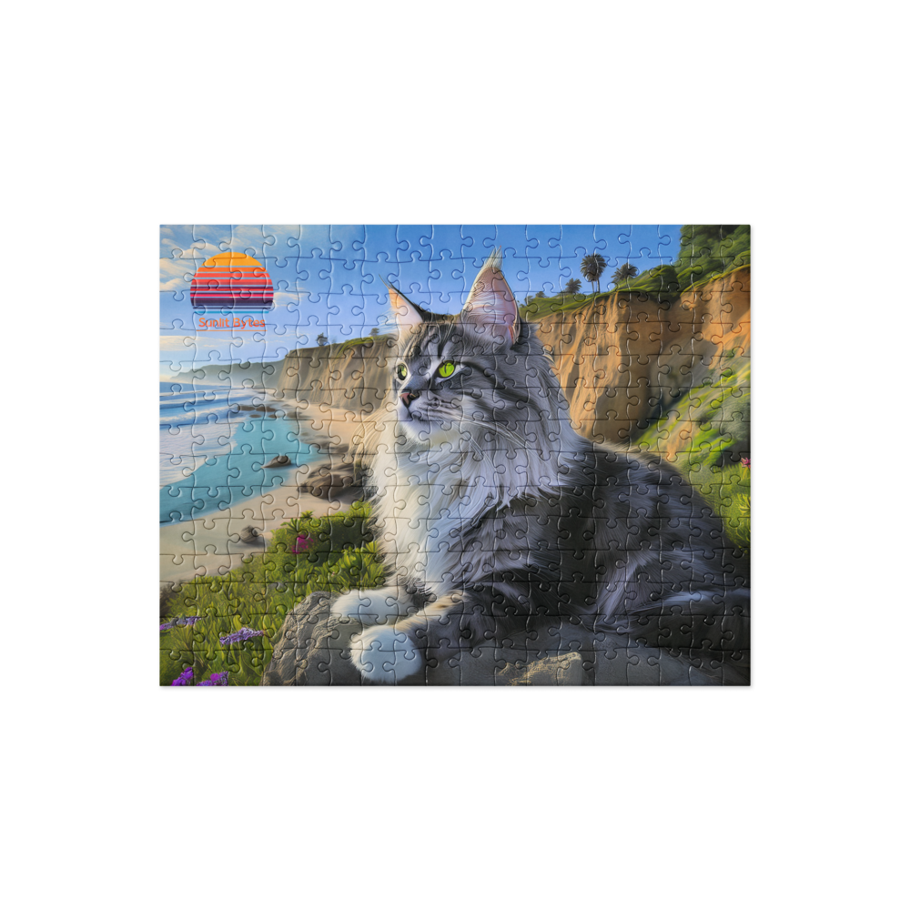 Sunlit Bytes - Cat at the Beach Jigsaw puzzle