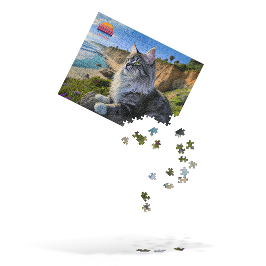 Sunlit Bytes - Cat at the Beach Jigsaw puzzle