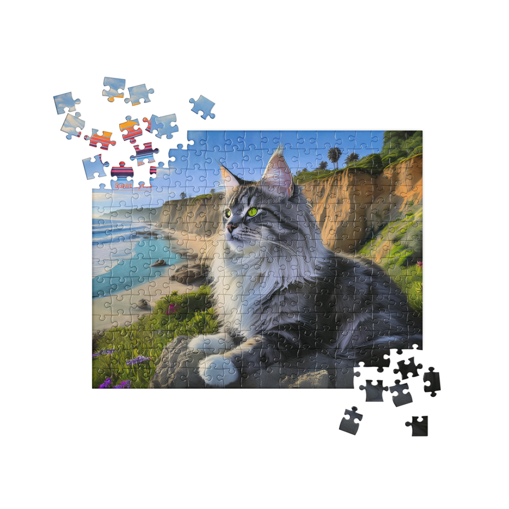 Sunlit Bytes - Cat at the Beach Jigsaw puzzle