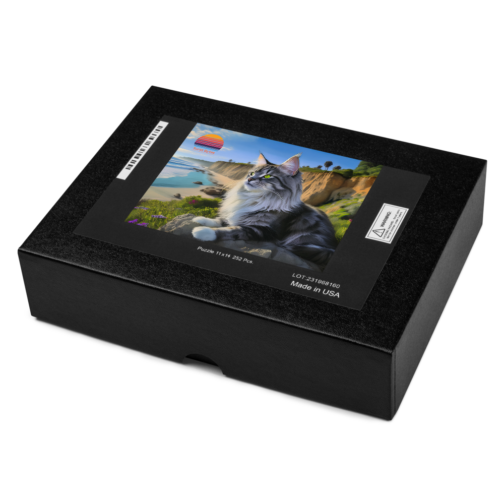 Sunlit Bytes - Cat at the Beach Jigsaw puzzle