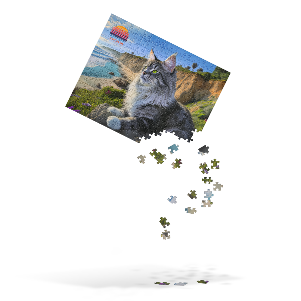Sunlit Bytes - Cat at the Beach Jigsaw puzzle