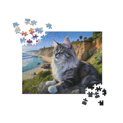 Sunlit Bytes - Cat at the Beach Jigsaw puzzle